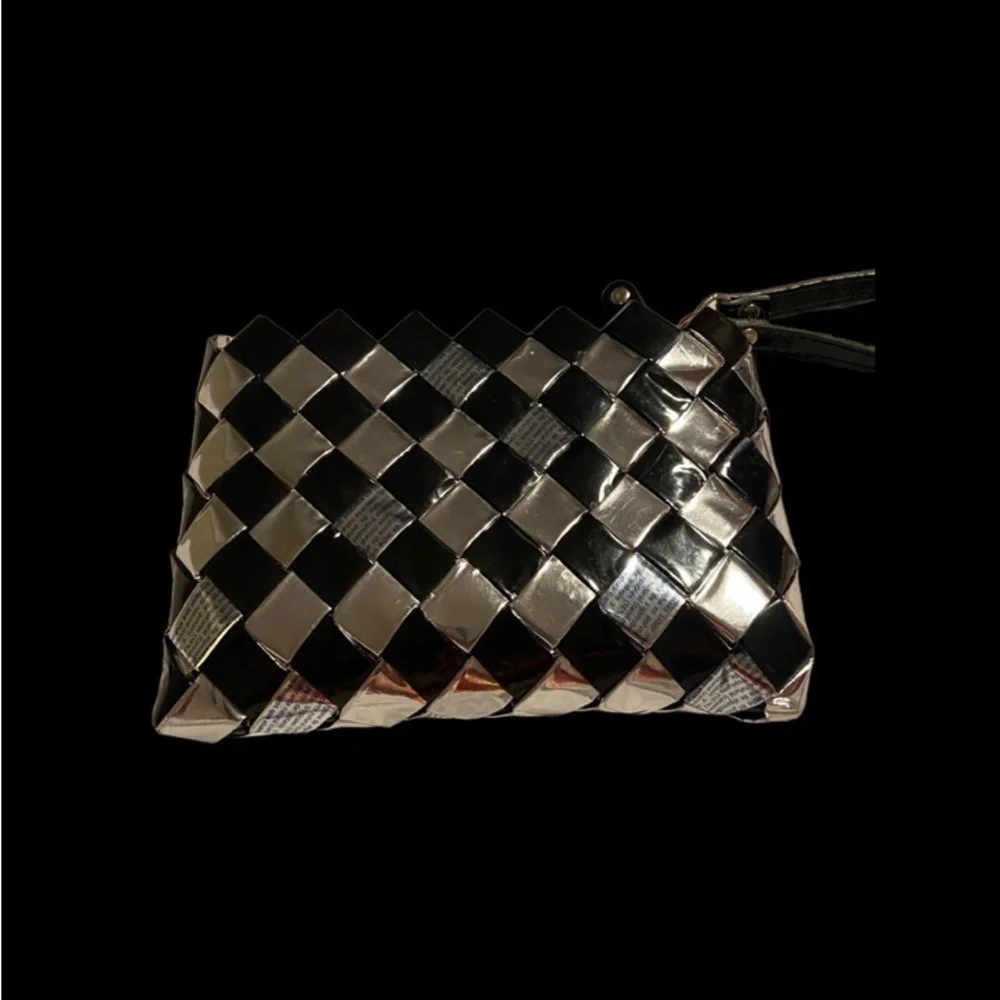 Nahui Ollin black and silver checker board wristlet